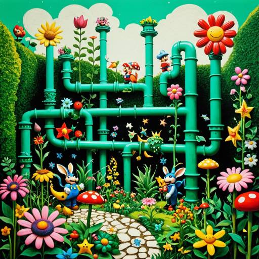 Surreal Mario Garden with Mythical Creatures