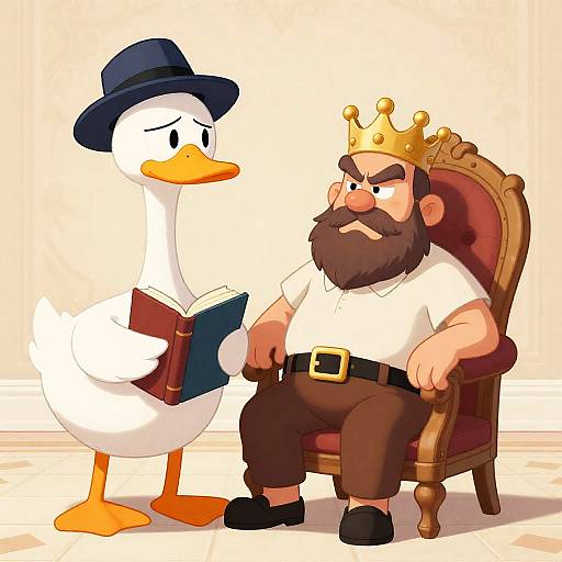 Serious Duck and Scowling King Cartoon