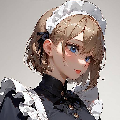 Blue-Eyed Brown-Haired Anime Maid Portrait