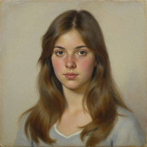 1970s Young Woman Portrait in Oil