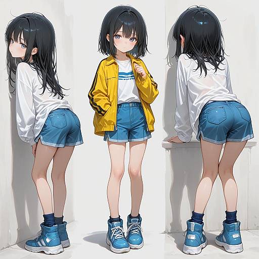 Anime Style Character Sheet of Boy in Casual Outfit