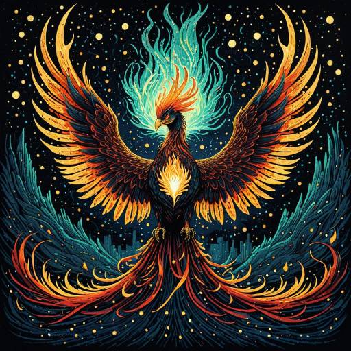 Ethereal Phoenix Rising from Ashes