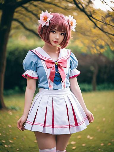 Lifestyle costume photo of Hanadera nodoka. Cosplay clothes