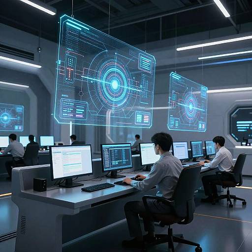 Futuristic Control Room with Holographics