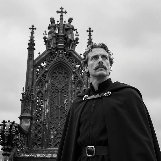 Man with Mustache in Gothic Setting
