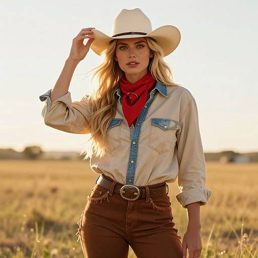 Vibrant Female Cowboy at Golden Hour