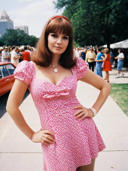 Woman in Austin Powers Pink Dress Costume Outdoors