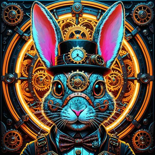 Vibrant Steampunk Rabbit with Neon Details