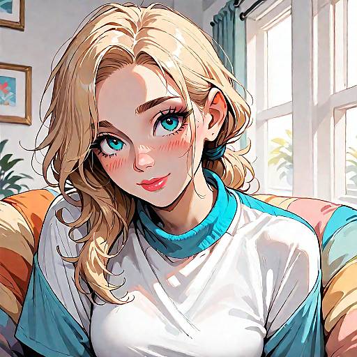 Blonde College Girl Casual Living Room