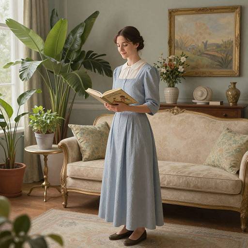 Stepmother Reading in Serene Living Room