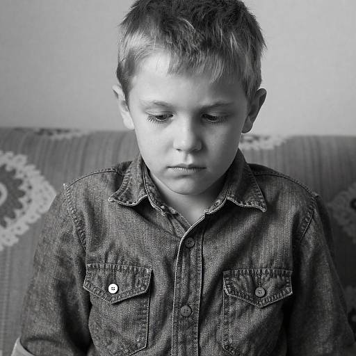 Serious Young Boy in Black and White