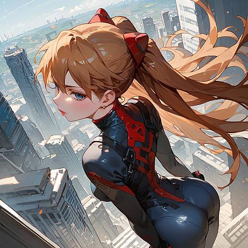 Asuka Langley on Skyscraper Rooftop