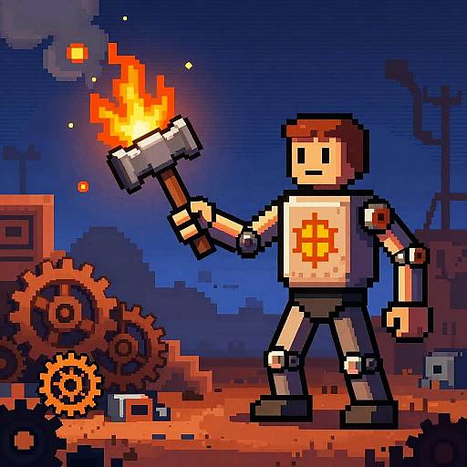 Clockwork Inventor Pixel Art Scene