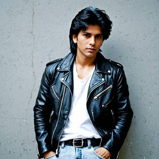 Man in Black Leather Jacket with White T-shirt and Denim Pants