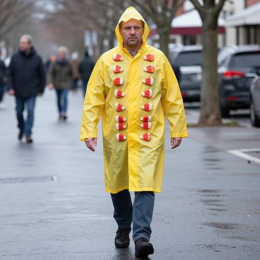 Man in Raincoat with Candy Corn Pasties