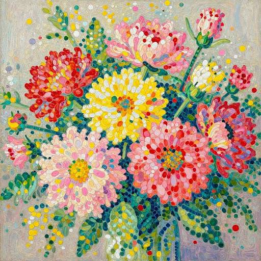 Vivid Pointillism Floral Bouquet