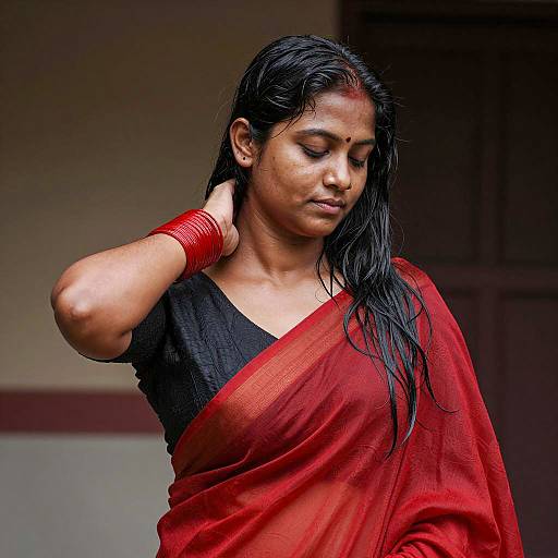 Elegant Indian Woman in Red Saree