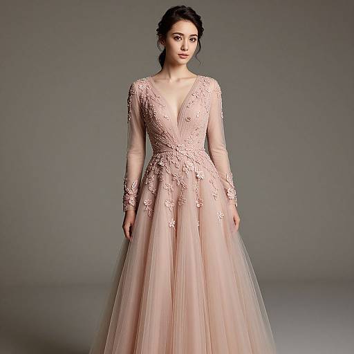 Elegant Woman in Blush Pink Evening Gown