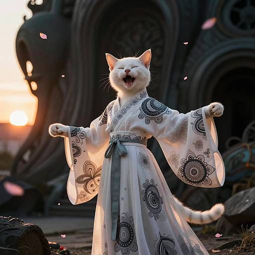 Chiaroscuro White Kitten in Hanfu