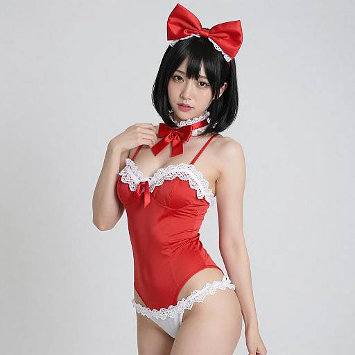 Confident Asian Woman in Red Cosplay