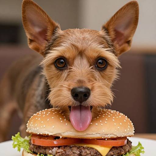 Cute Toy Terrier with Hamburger