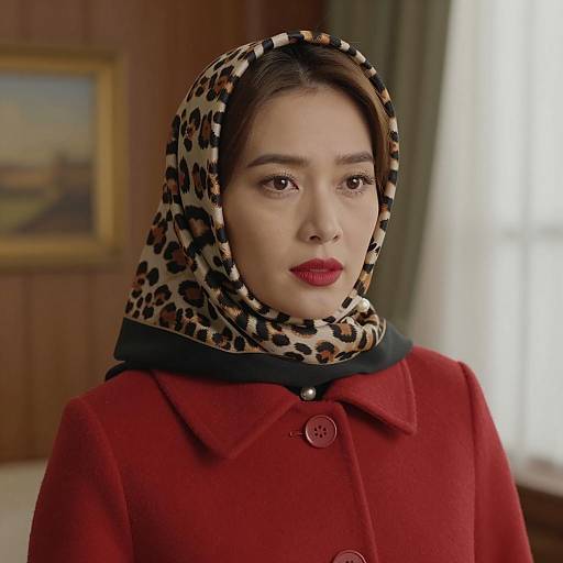 Elegant Woman in Red and Leopard Print