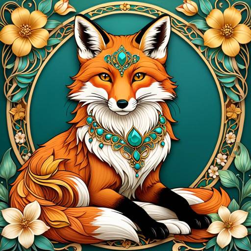 Elegant Red Fox in Art Nouveau Style