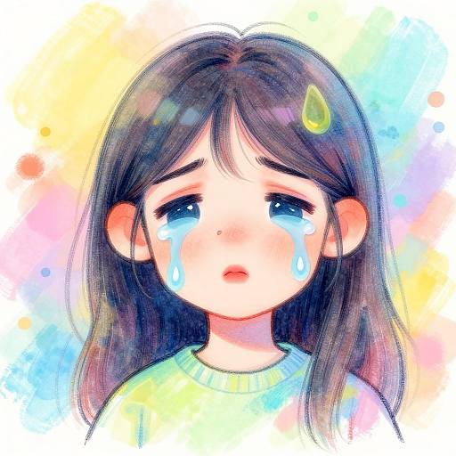 Emotional Crying Crayon Girl Portrait