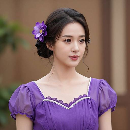 Woman in Purple Dress Close-Up