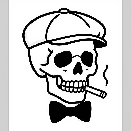 Minimalist Skull with Flat Cap and Cigarette