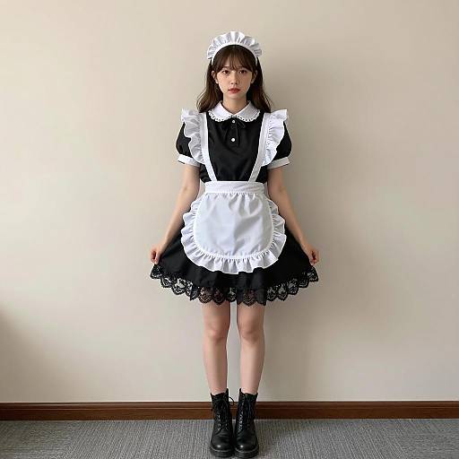 Elegant Young Woman in French Maid Attire