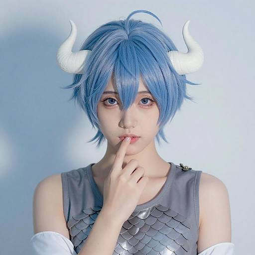 Shy Portrait with Pale Blue Hair