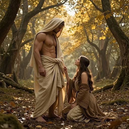 Serene Encounter in Luminous Forest