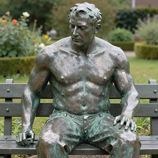 Realistic Metal Statue on Bench