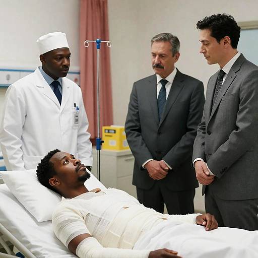 Hospital Room with Three Men Conversation