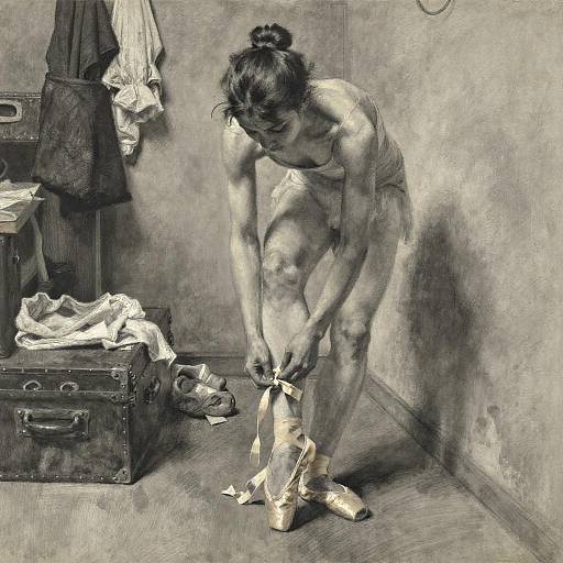 Degas-Style Apprentice Ballerina Tying Ribbons