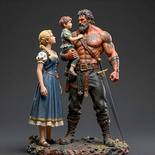 Intense Sculpture of a Guardian and Child