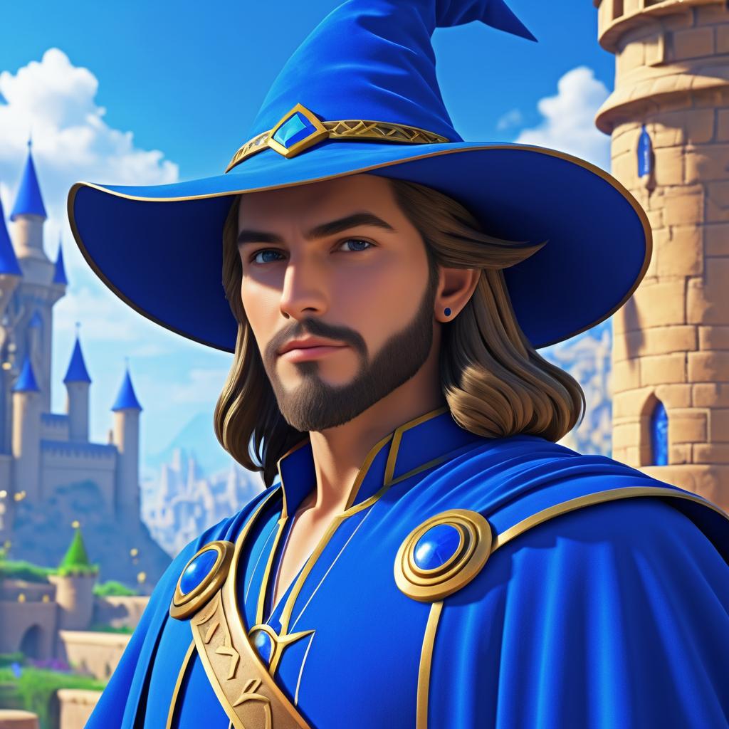 Mysterious Wizard in Royal Blue Attire