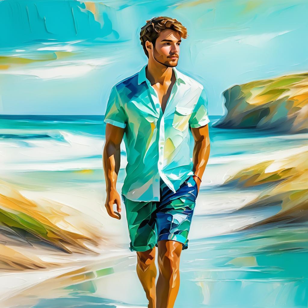 Impressionistic Beach Walk of a Young Man