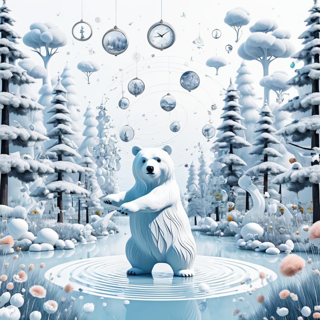 Surreal Bear Line Art in Dreamlike Landscape