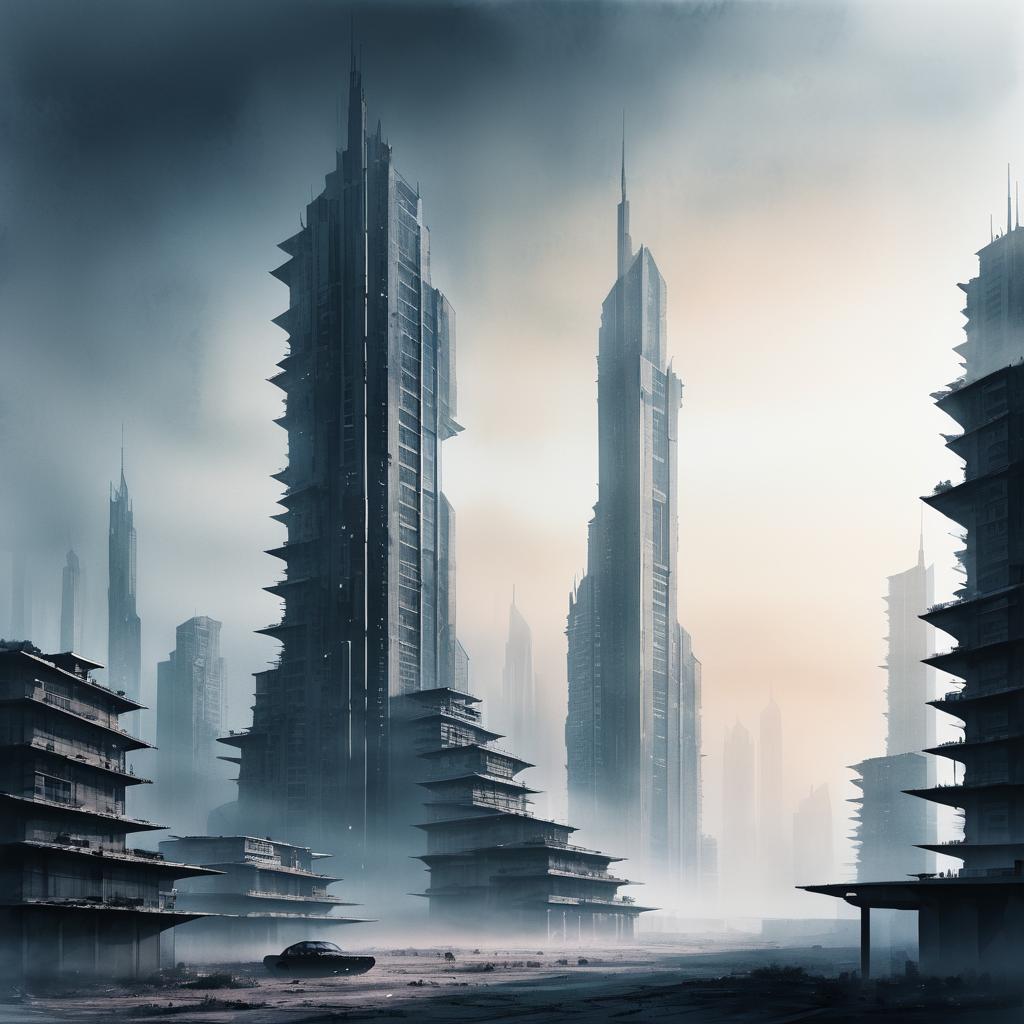 Futuristic Dystopian Tower at Dawn