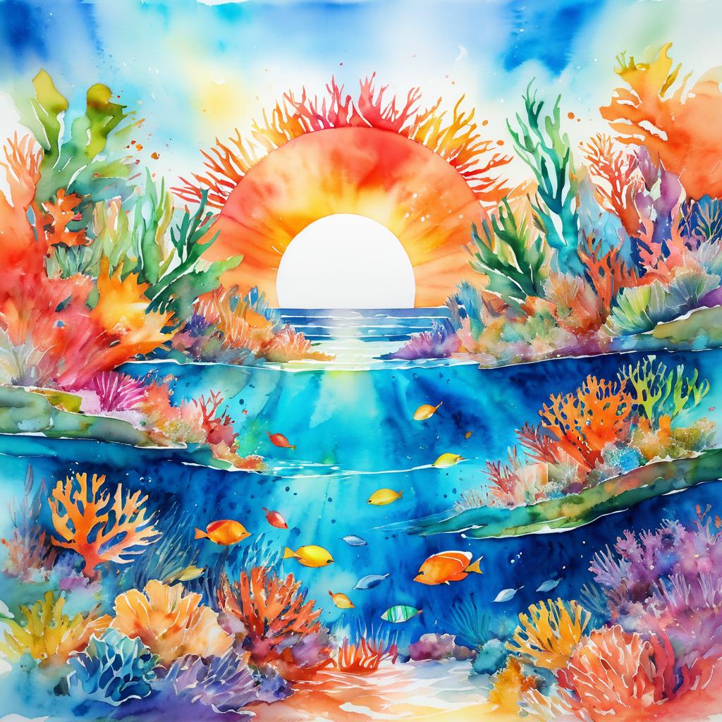 Vibrant Coral Reef Watercolor Scene