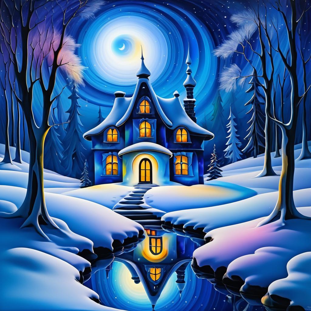 Mystical Winter Landscape with Mysterious House