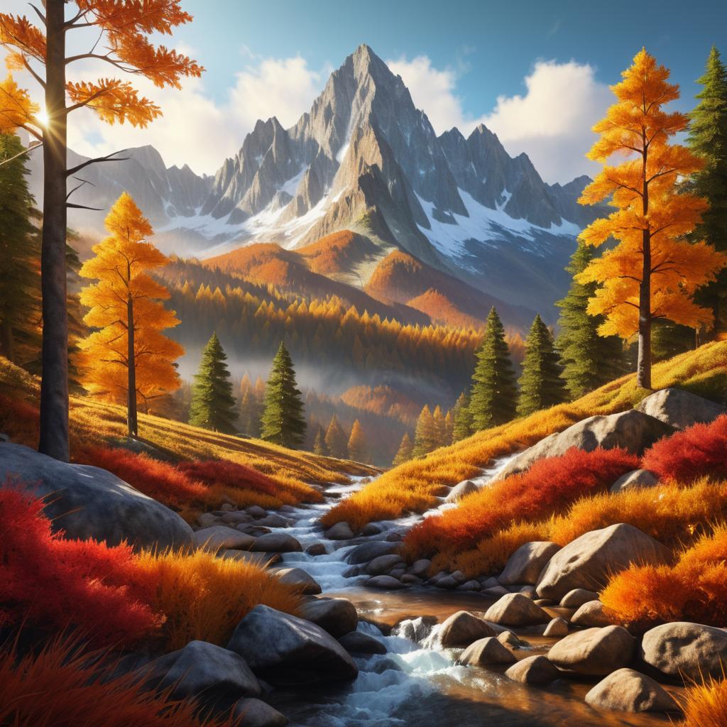 Vivid Autumn Mountain Landscape Painting