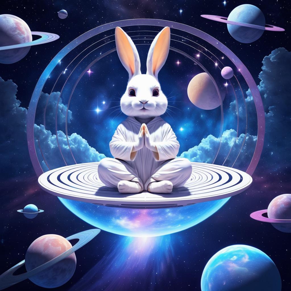 Ecstatic Rabbit Meditating in Space