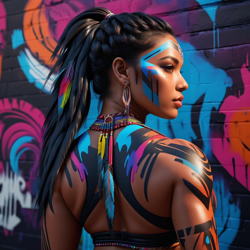 Vibrant Graffiti Portrait of Native American Woman