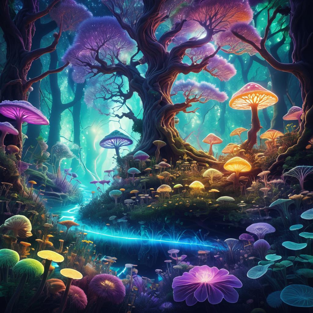 Psychedelic Apothecary in a Magical Grove