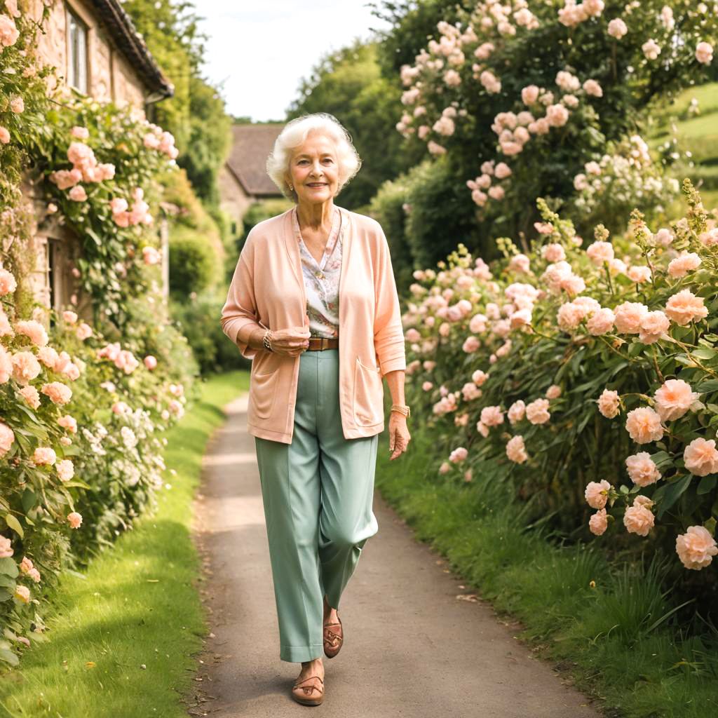 Confident Elderly Lady in Country Lane