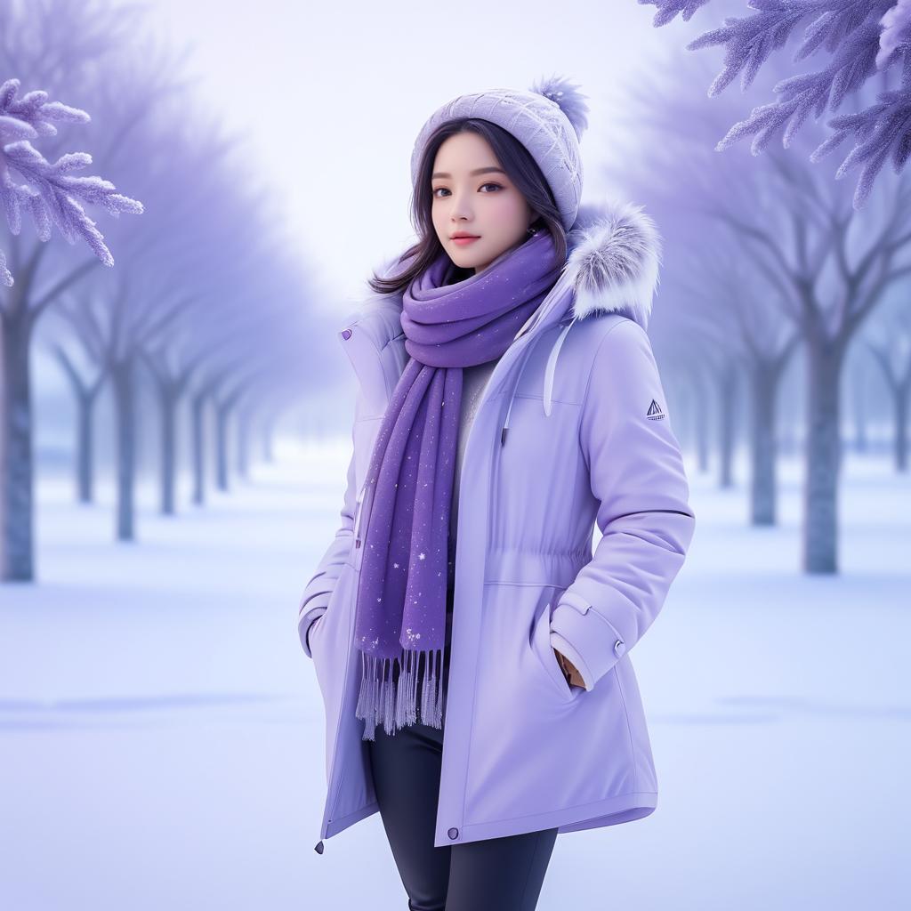 Winter Serenity: Woman in Snowy Landscape