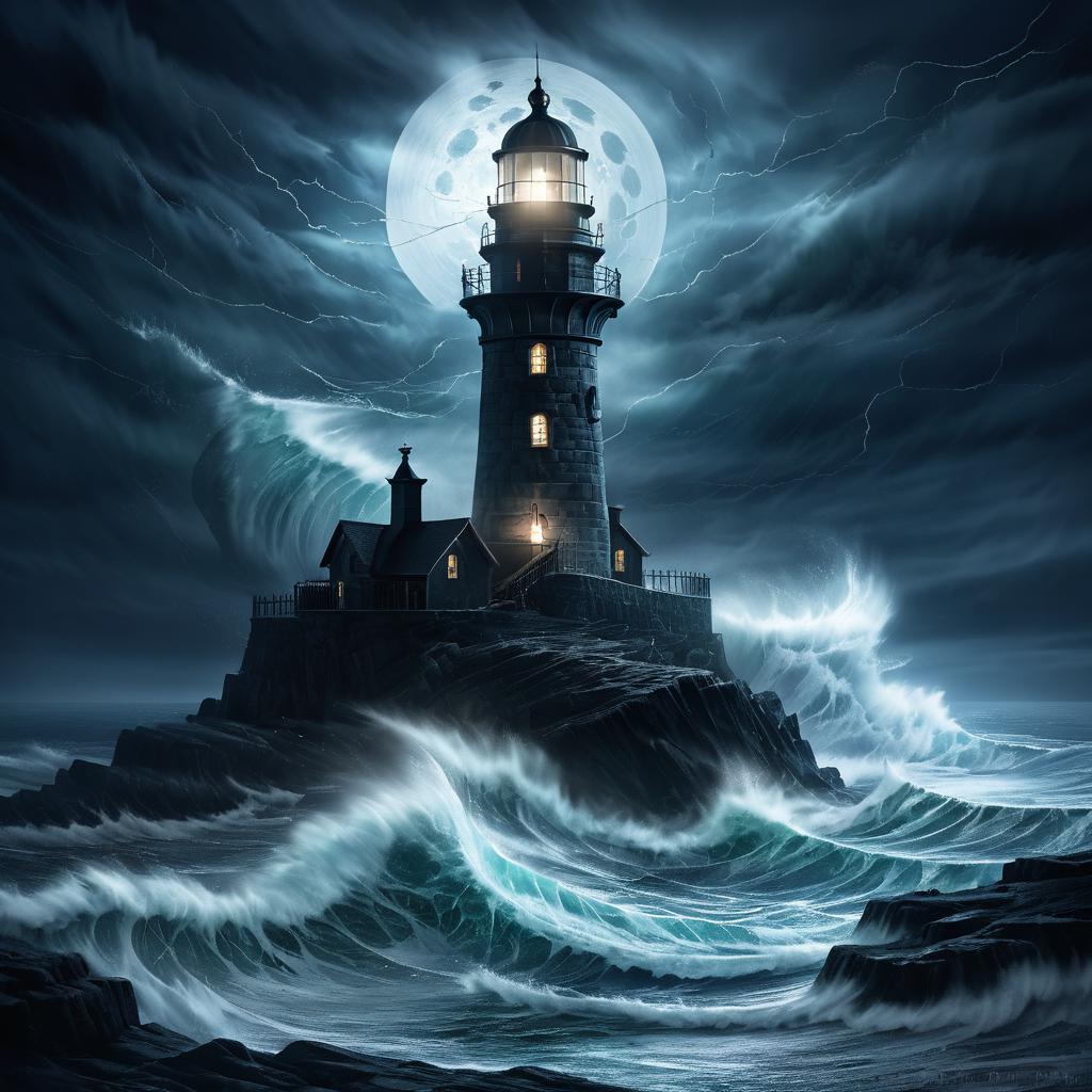 Cursed Lighthouse in Stormy Night